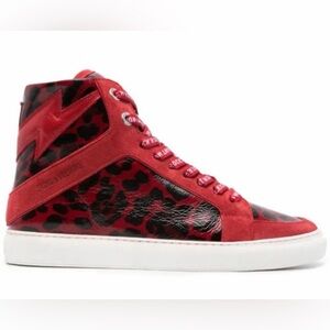 Zadig & Voltaire ZV1747 High Flash sneakers Red Black Animal Print 36 NEW